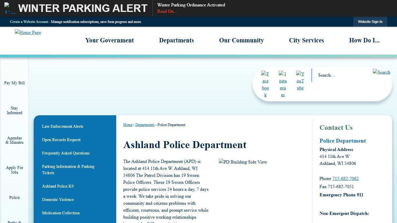 Ashland Police Department                    | Ashland, WI